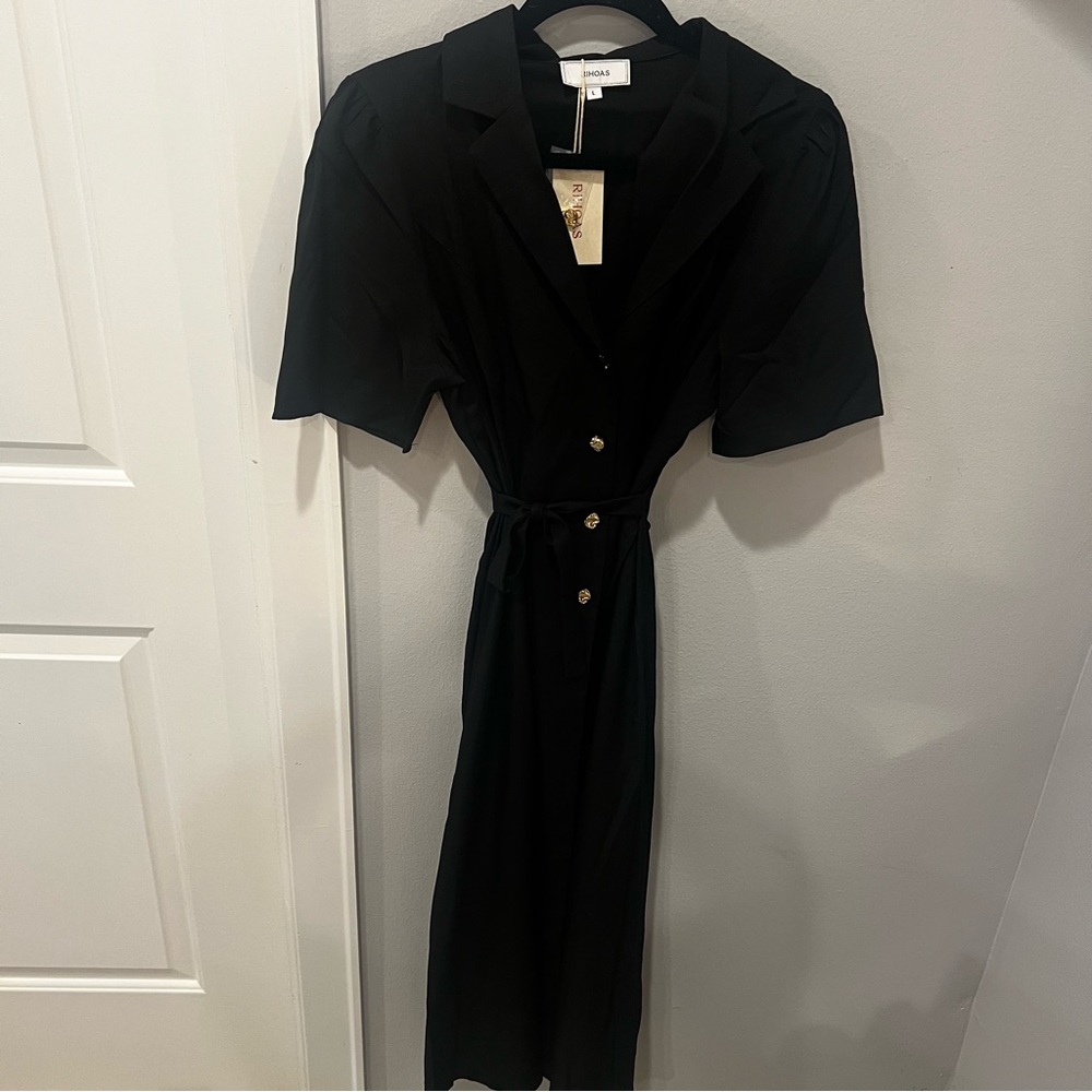 RIHOAS Black Sheath Dress with Notched Collar for Work